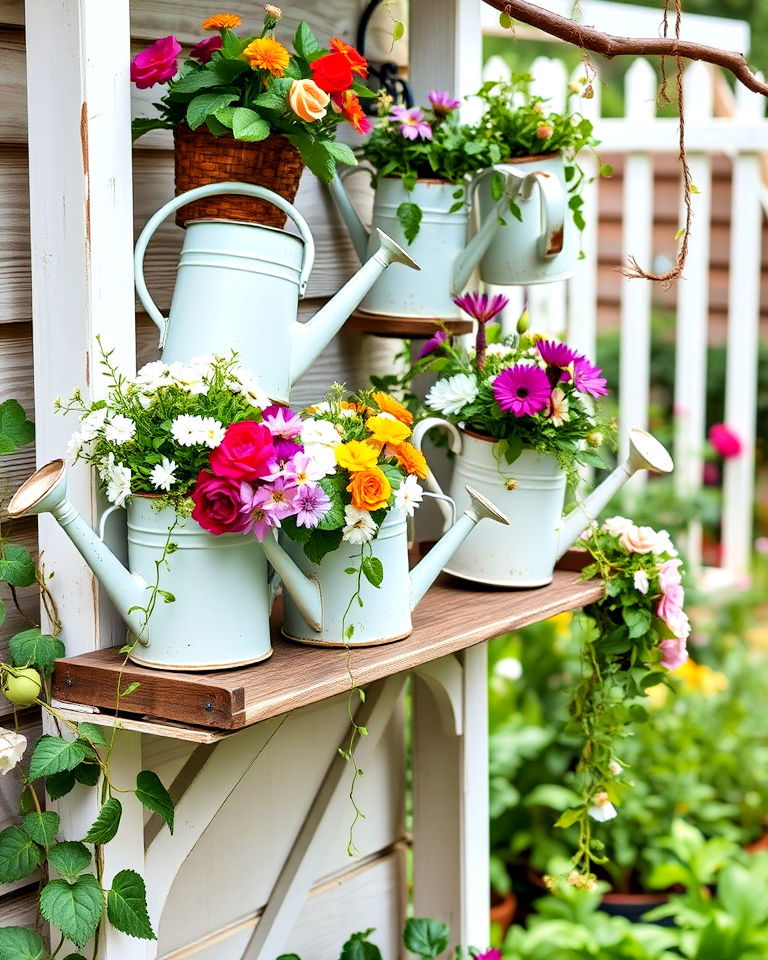 playful vintage watering cans - 15 Cottagecore Garden Ideas