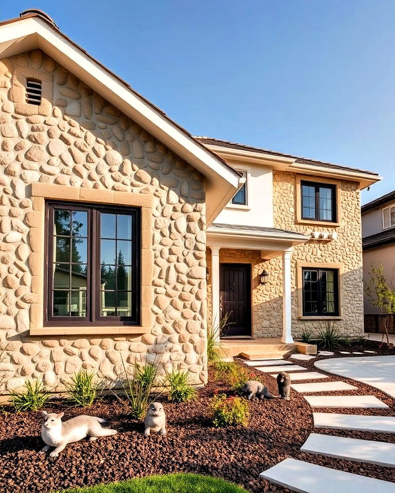 playful yet refined pebble stone exterior walls - 25 Types of Exterior House Stone