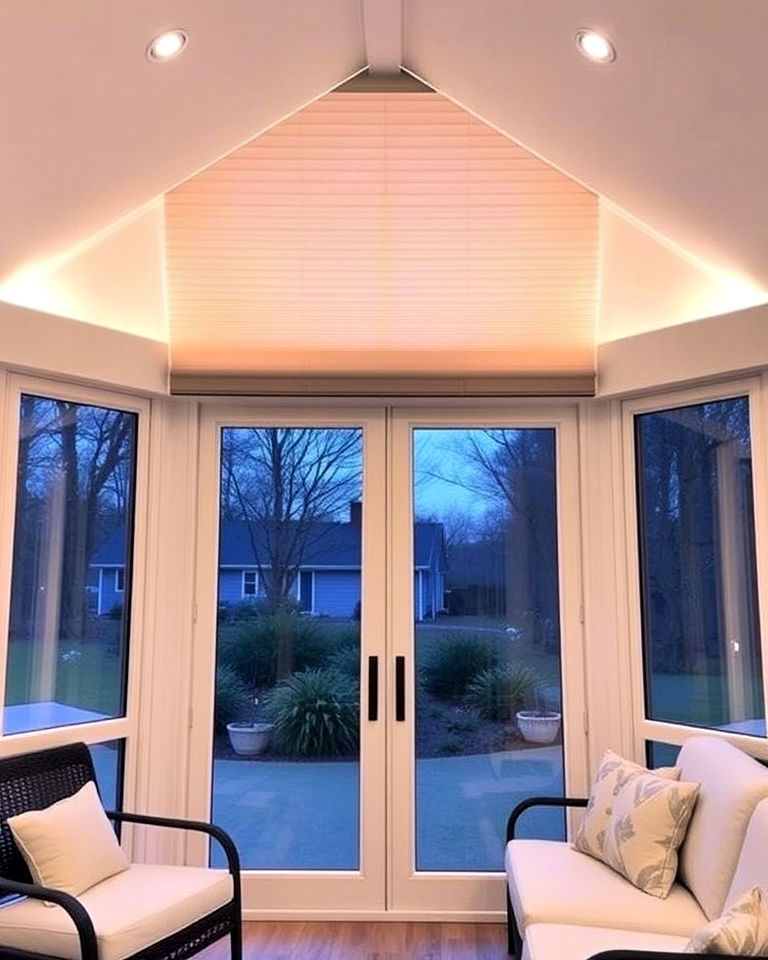 pleated shades for clean elegance - 20 Sunroom Curtain Ideas