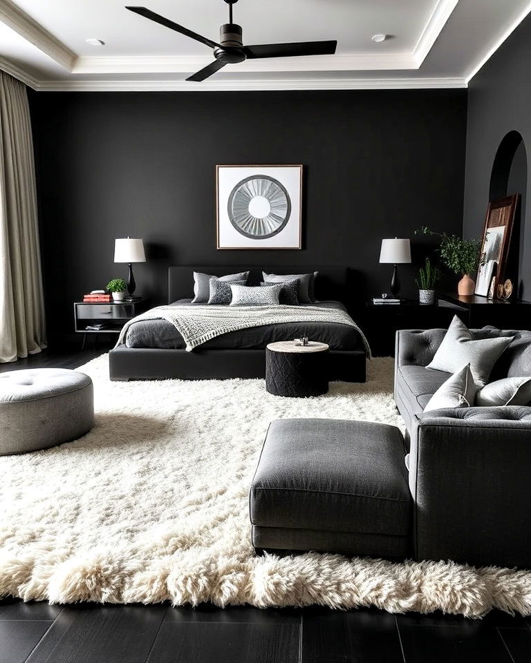 plush area rug to enhance bedroom - 25 Luxury Black Bedroom Ideas