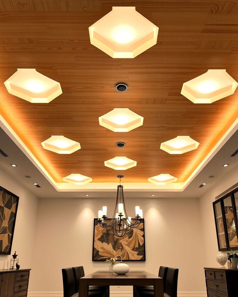 plywood ceiling with geometric cutouts - 20 Plywood Ceiling Ideas