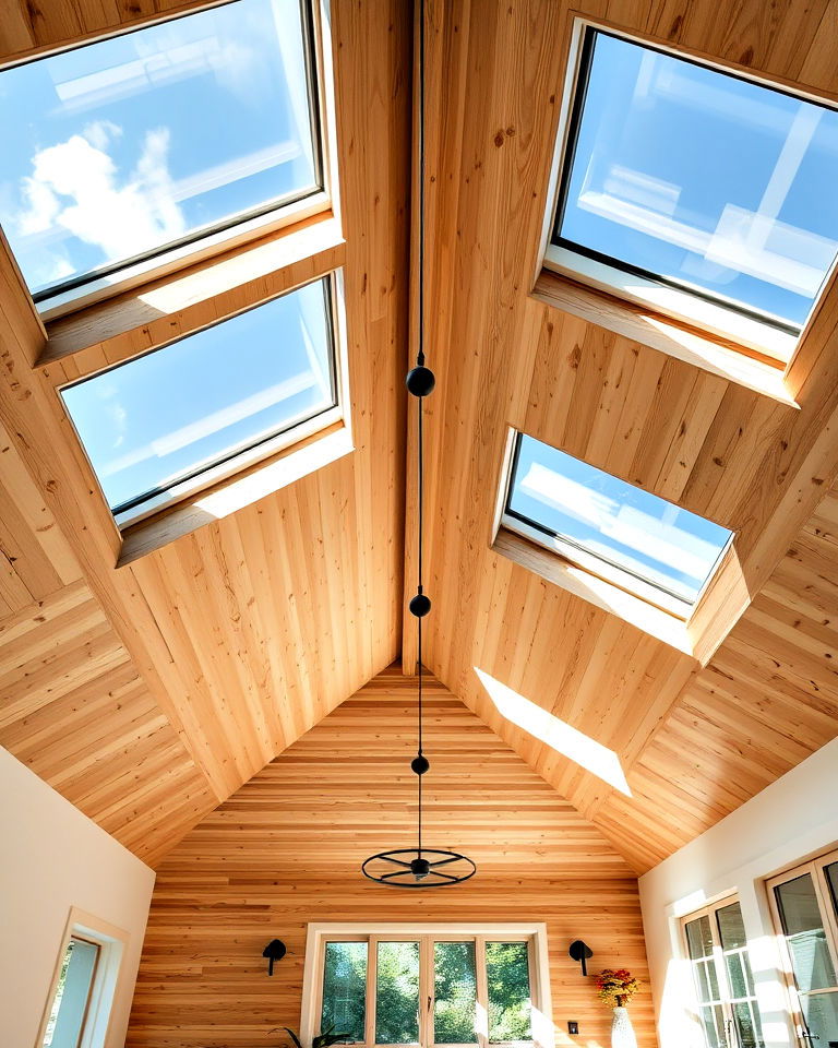 plywood ceiling with integrated skylights - 20 Plywood Ceiling Ideas