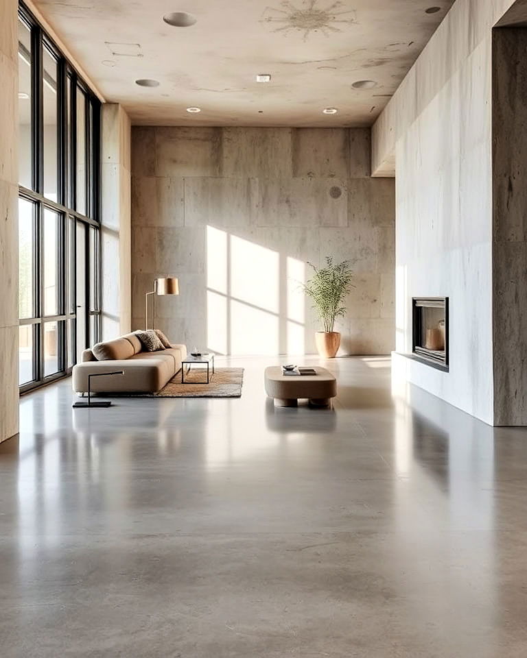polished concrete floors are a hallmark of brutalist interiors - 15 Brutalism Interior Design Ideas