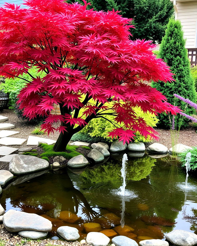 pond side elegance japanese maple tree landscaping - 20 Front Yard Japanese Maple Tree Landscaping Ideas