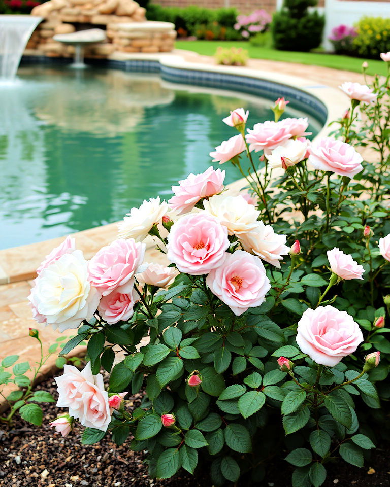 poolside planting drift rose landscaping - 20 Drift Rose Landscaping Ideas
