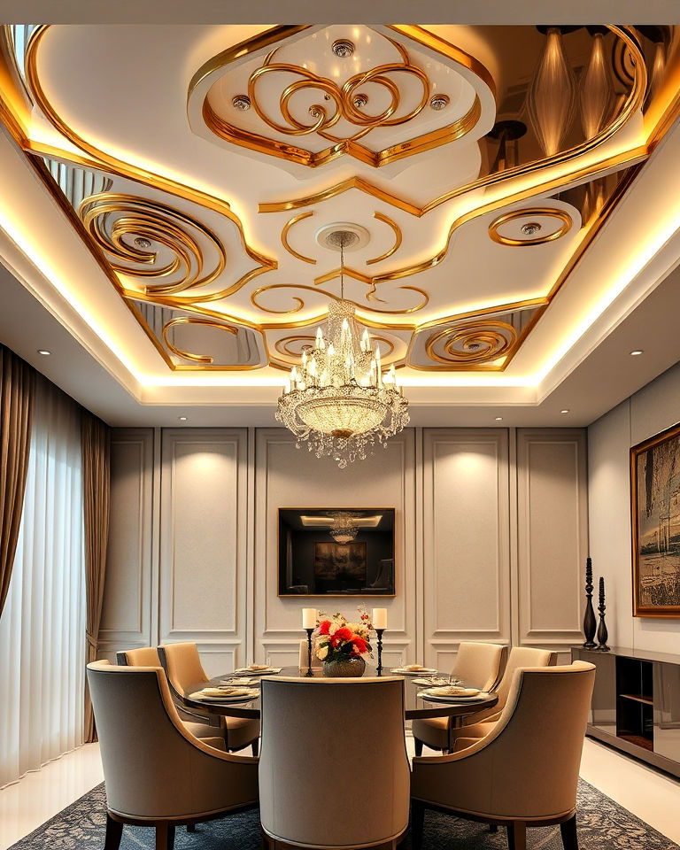 pop ceiling with metallic accents - 25 Pop Ceiling Design Ideas