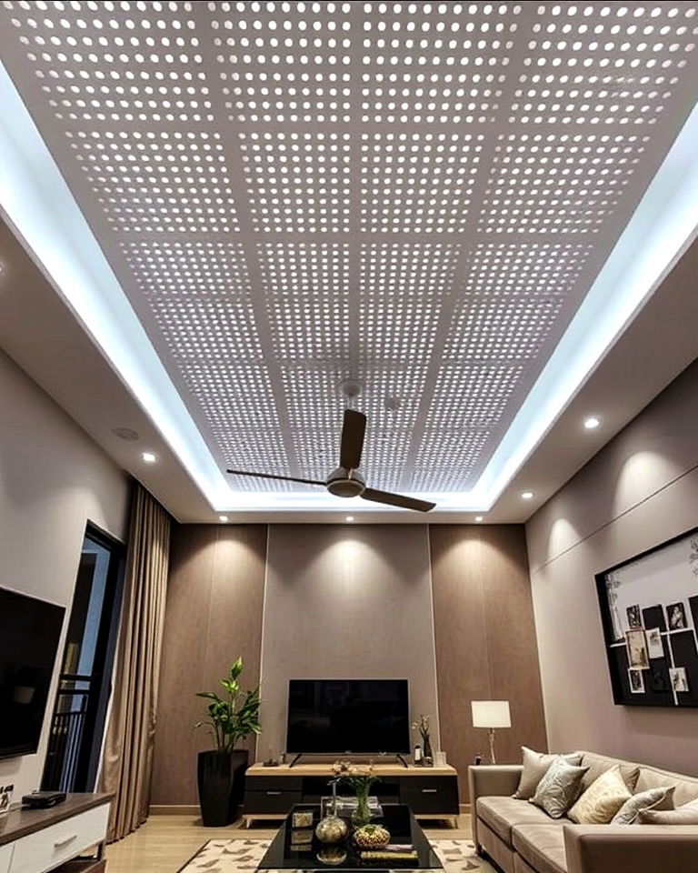 pop ceiling with perforated panels - 25 Pop Ceiling Design Ideas