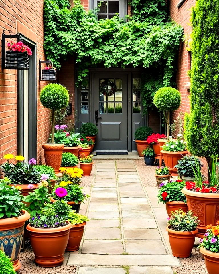 potted plant borders for courtyard - 25 Front Yard Courtyard Ideas