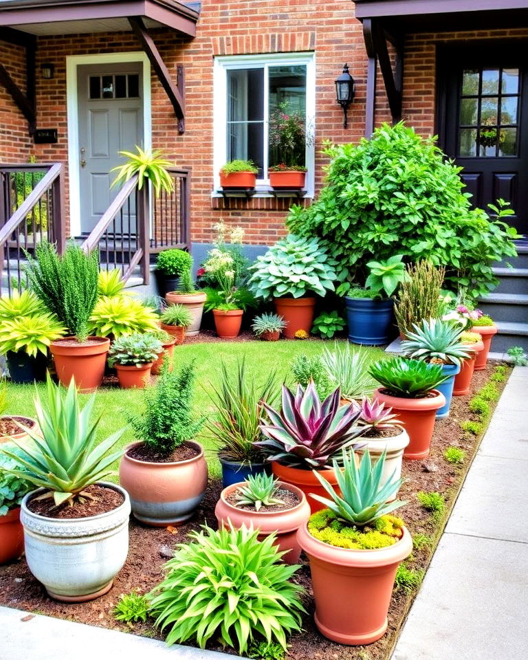 potted plant displays townhouse landscaping - 20 Small Front Yard Townhouse Landscaping Ideas