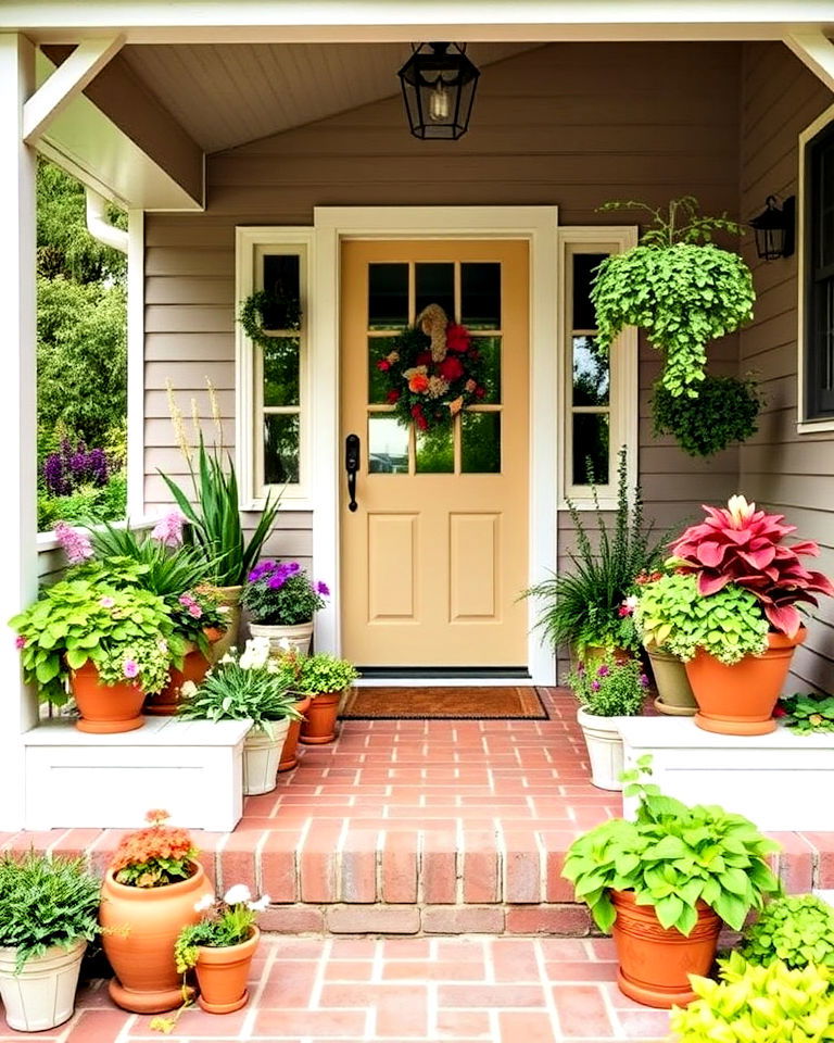potted plants for a lush entrance - 15 Cottage Front Porch Ideas