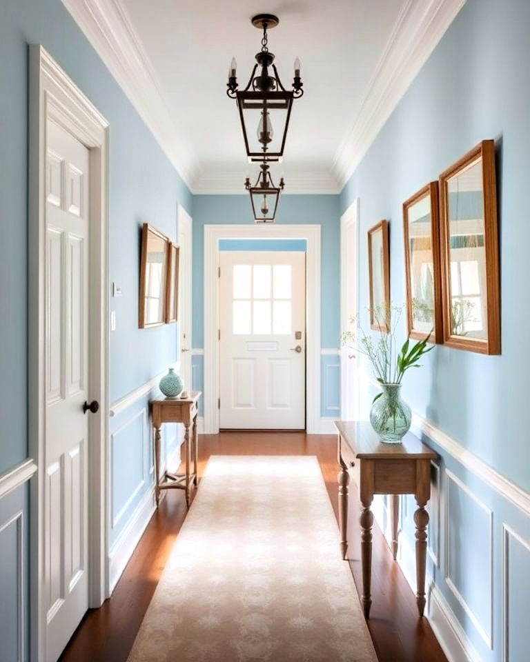 powder blue hallway for timeless elegance - 25 Hallway Paint Colors