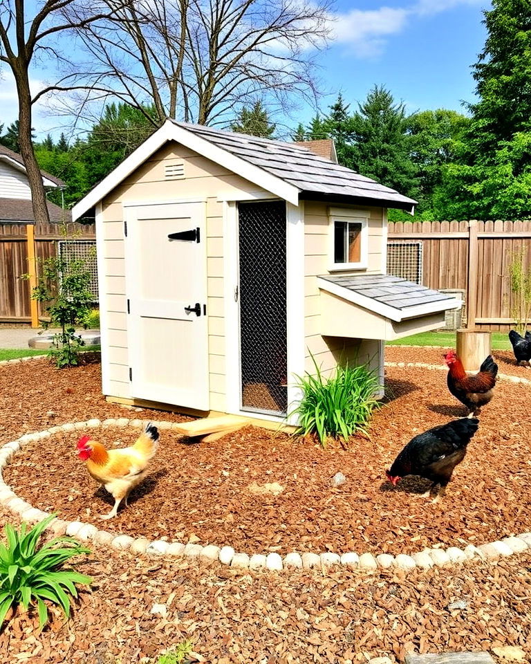 practical mulch to reduce mud - 15 Backyard Chicken Coop Landscaping Ideas