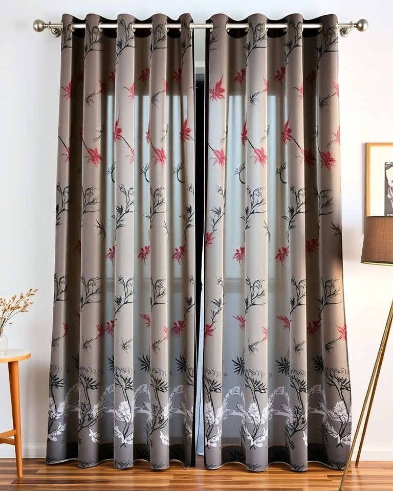printed sheer over plain blackout curtain - 20 Double Curtain Ideas