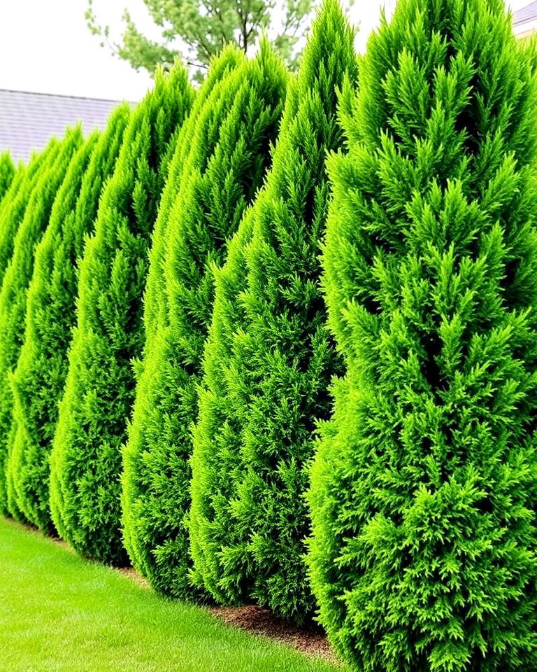 privacy with thuja green giants - 25 Front Yard Evergreen Landscaping Ideas