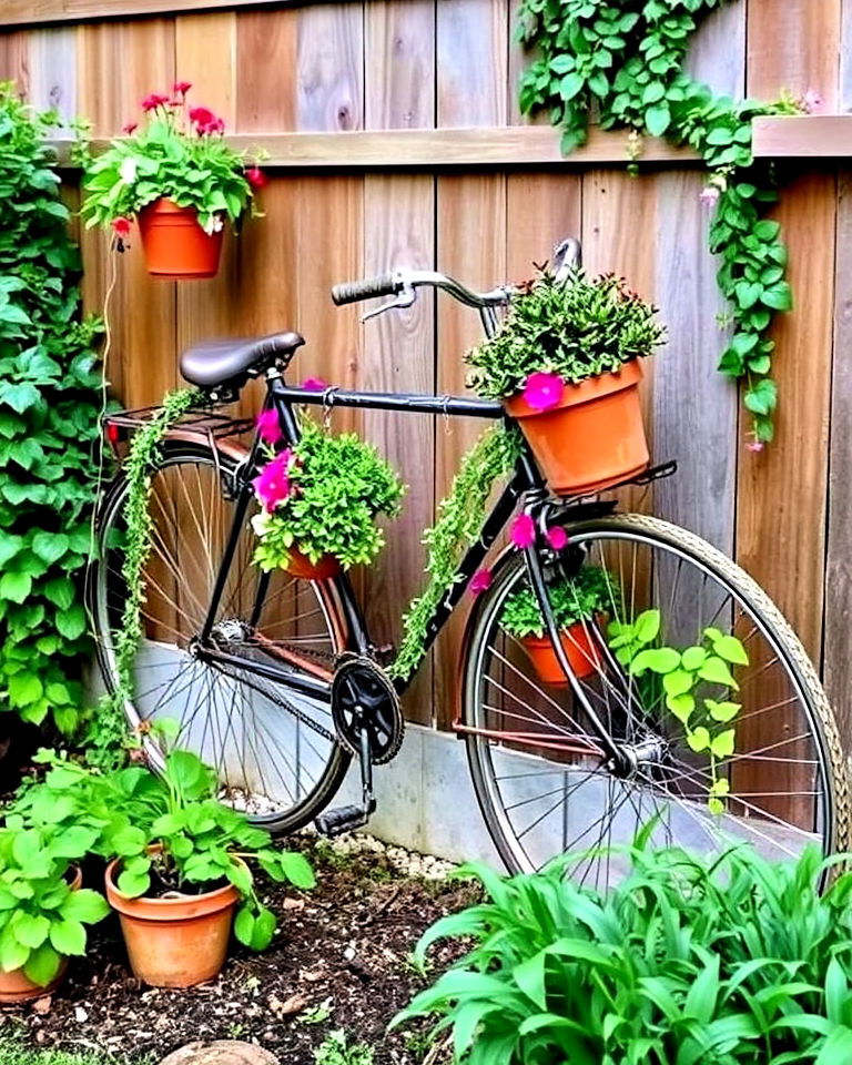 prop an old bicycle against a garden wall - 15 Old Bicycle Garden Ideas