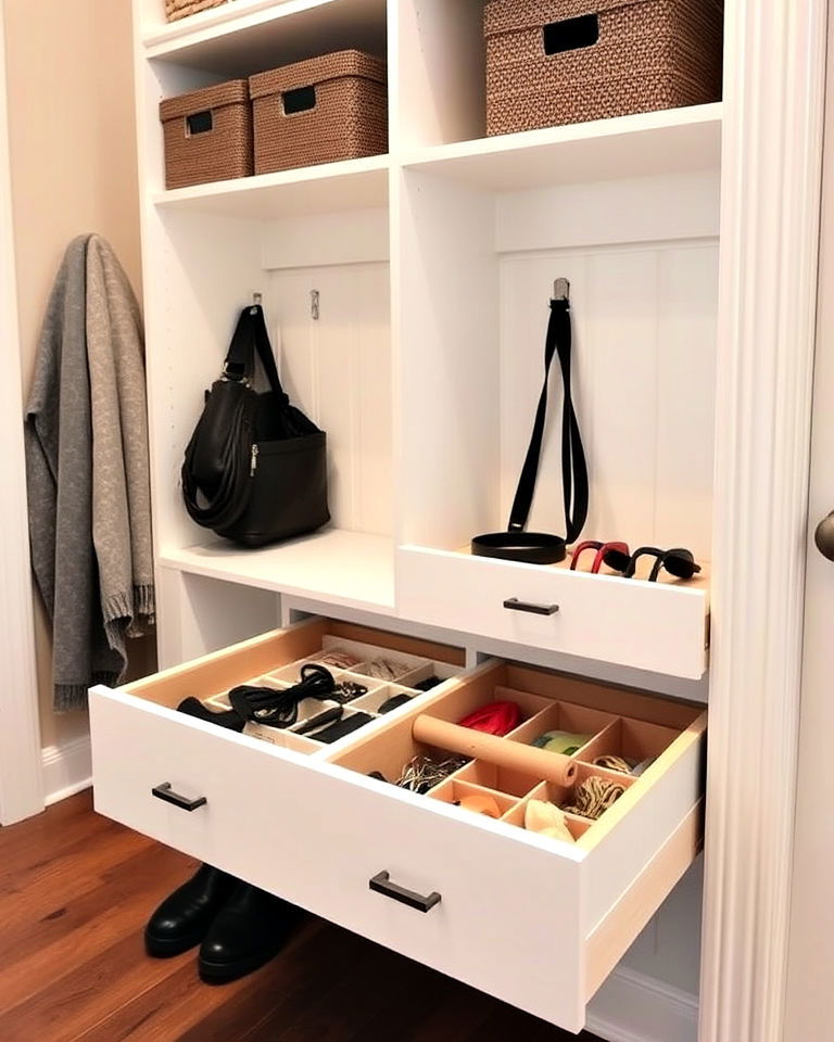 pull out drawers for accessories mudroom closet - 15 Mudroom Closet Ideas
