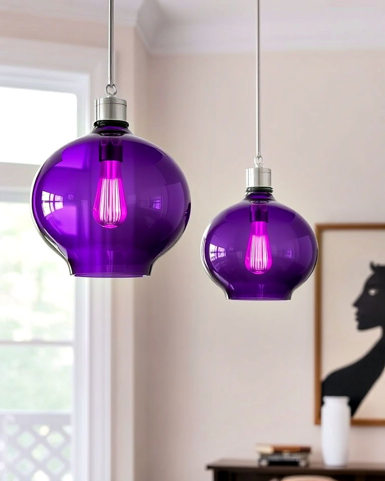 purple statement lighting for living areas - 15 Purple Interior Design Ideas