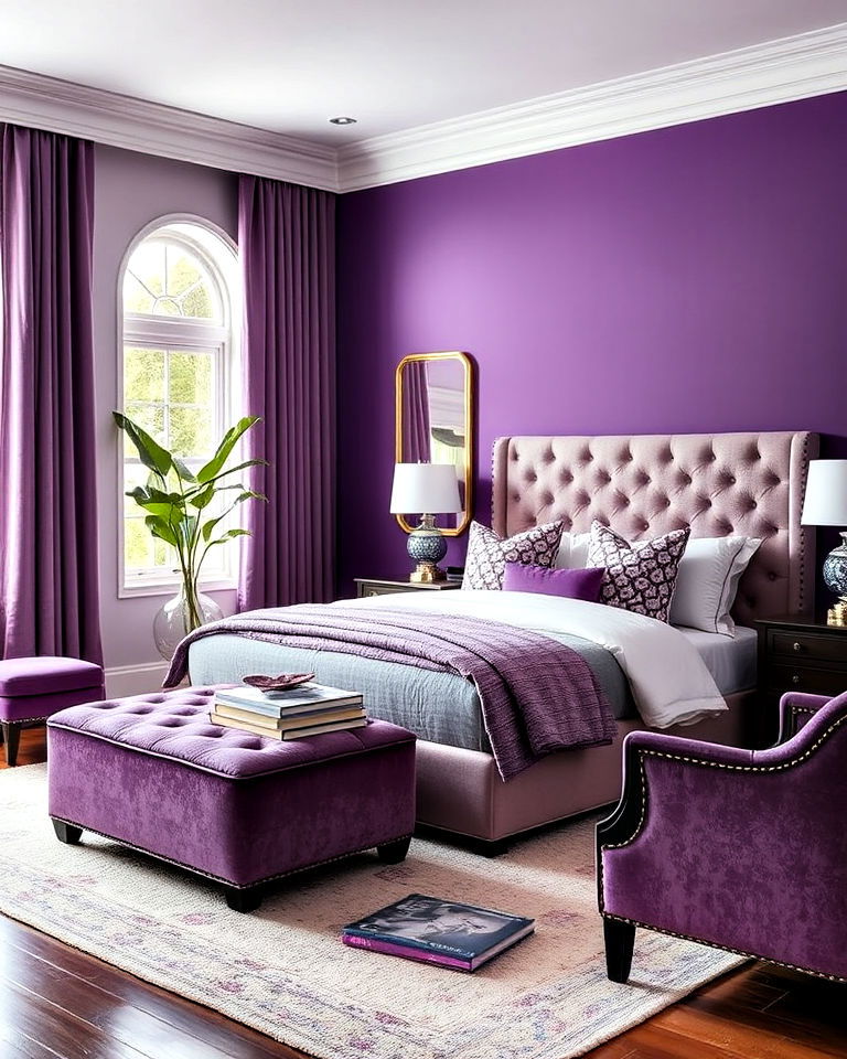 purple upholstery accents for a balanced look - 15 Purple Interior Design Ideas