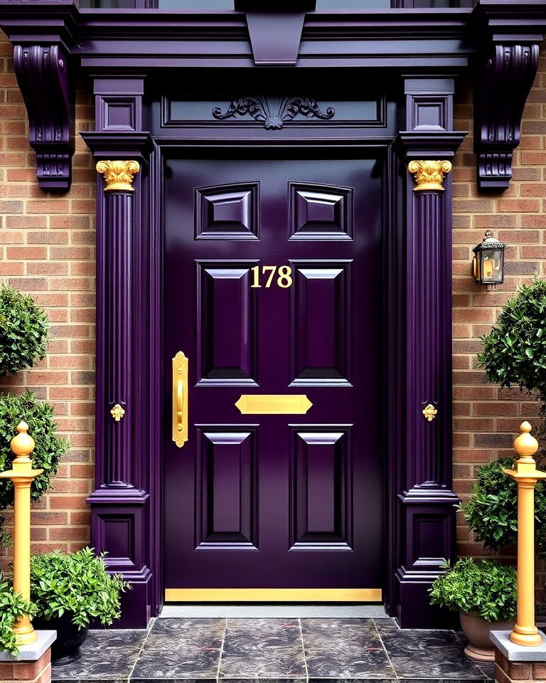 purple with metallic gold accents - 15 Dark Purple Front Door Ideas