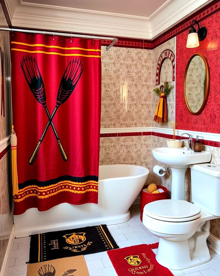 quidditch themed bathroom with towels featuring design - 25 Harry Potter Bathroom Ideas