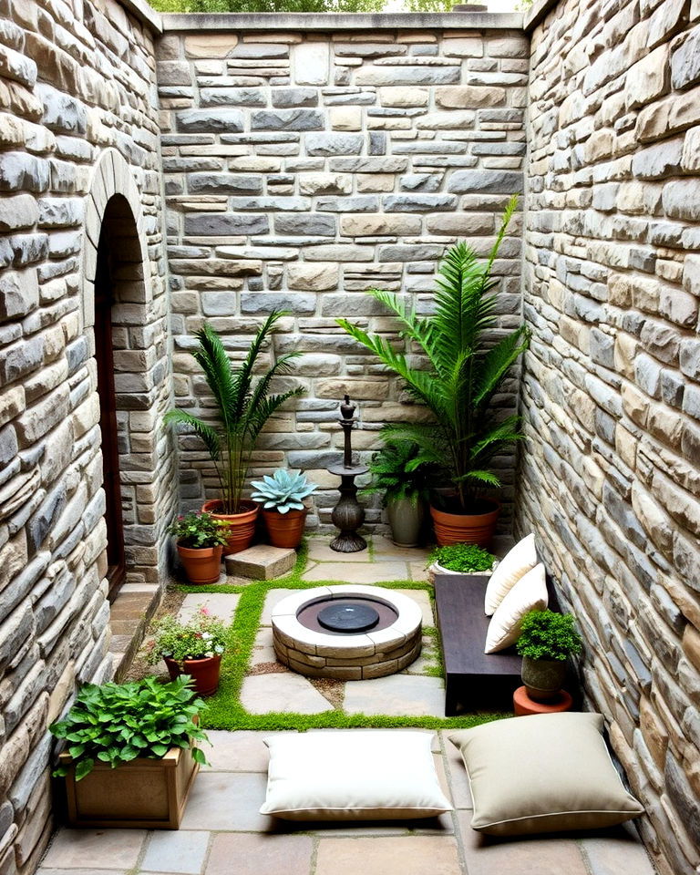 quiet courtyard with stone walls - 15 Meditation Garden Ideas