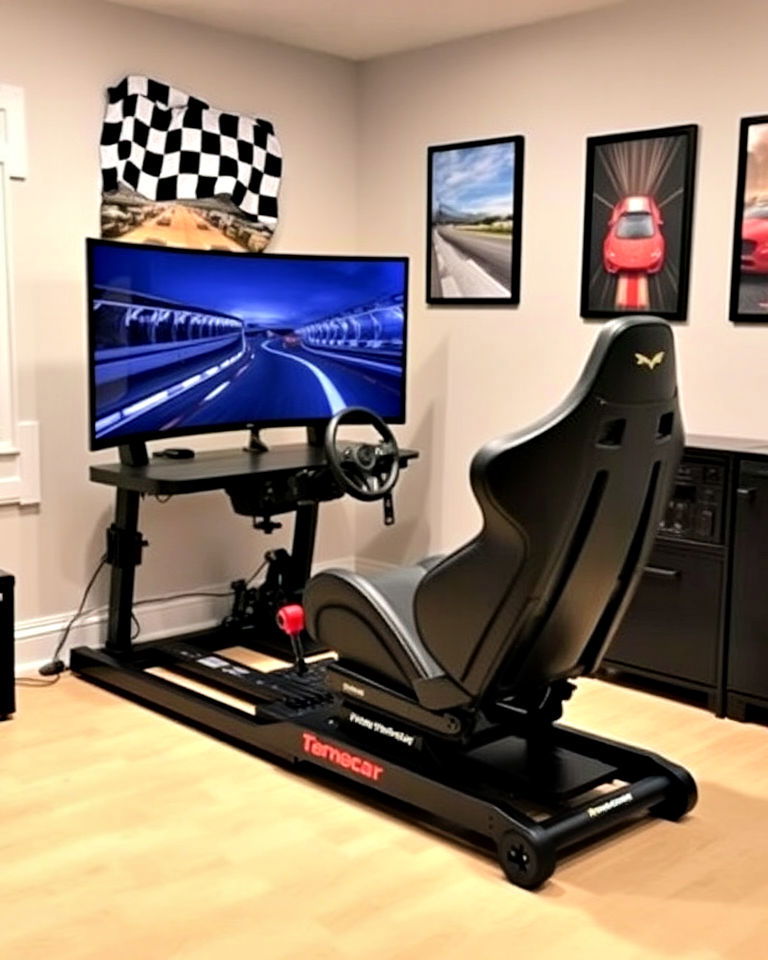 racing simulator rig man cave gaming - 20 Gaming Man Cave Ideas