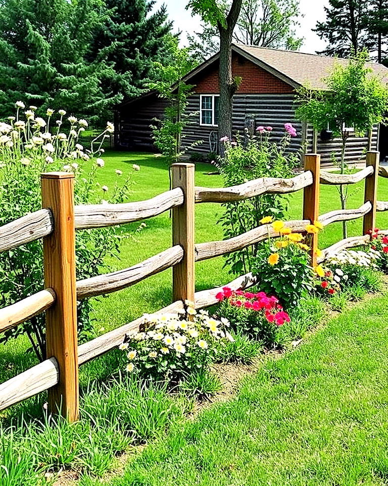 rail fences with flower beds to property boundaries - 25 Property Line Landscaping Ideas