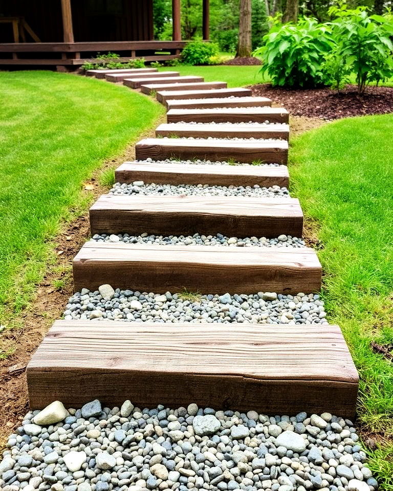 railroad tie pathways and steps - 15 Railroad Ties Landscaping Ideas
