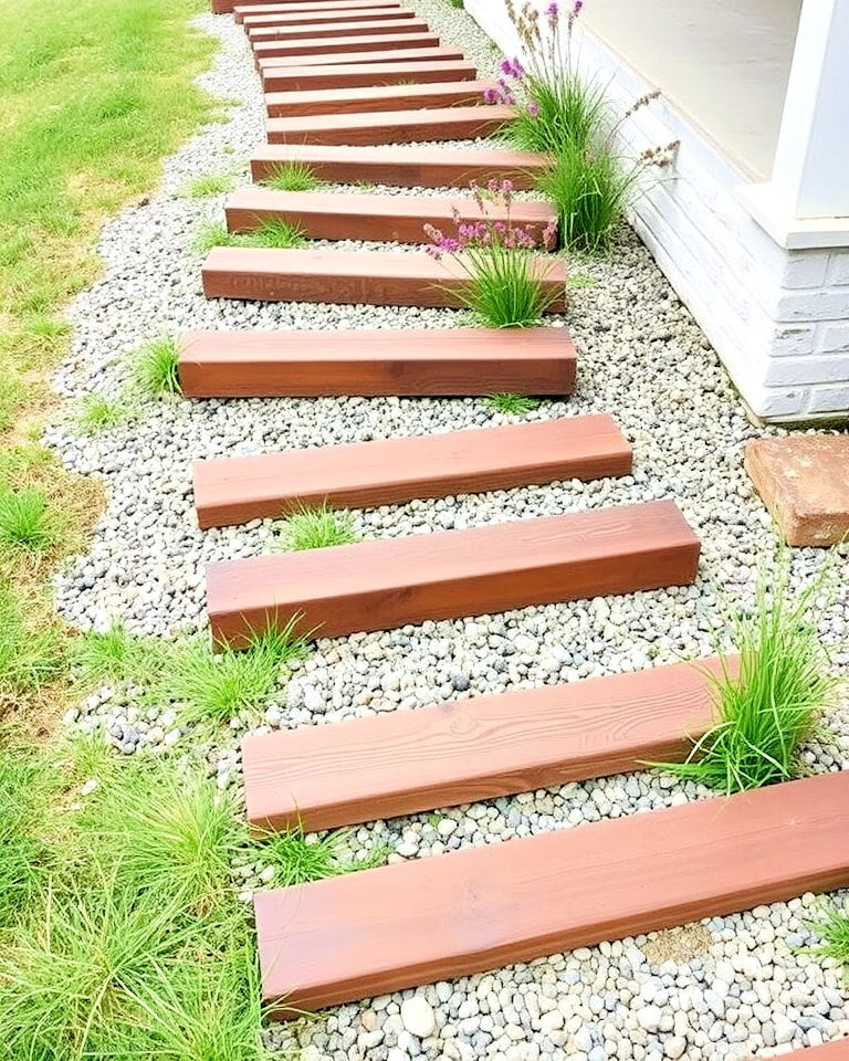 railroad tie steps farmhouse walkway - 15 Farmhouse Walkway Ideas