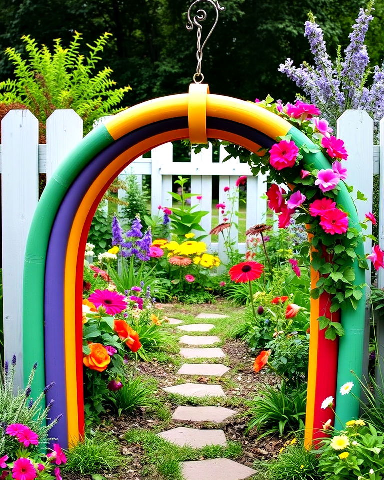 rainbow garden arch brings vibrant cheer - 20 Whimsical Garden Ideas