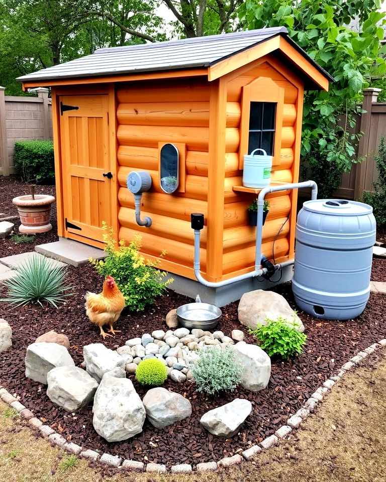 rainwater collection for landscaping and the coop - 15 Backyard Chicken Coop Landscaping Ideas