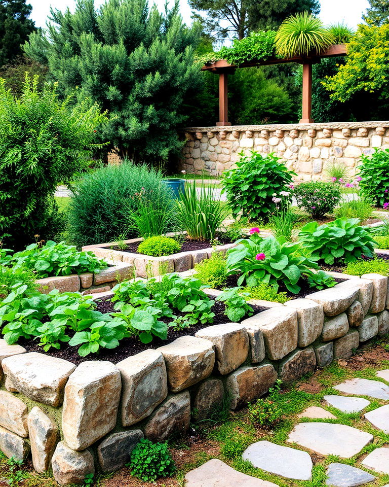 raised beds with natural stone - 25 Greek Garden Ideas