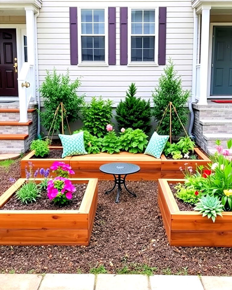raised flower beds with integrated seating - 25 Front Yard Sitting Area Ideas