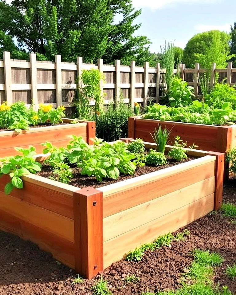 raised garden beds with wooden frames - 15 Farmhouse Garden Ideas