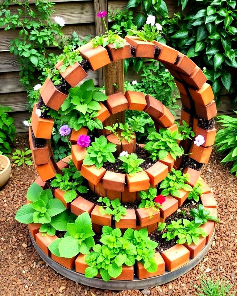 raised spiral garden with recycled materials - 25 Spiral Garden Design Ideas