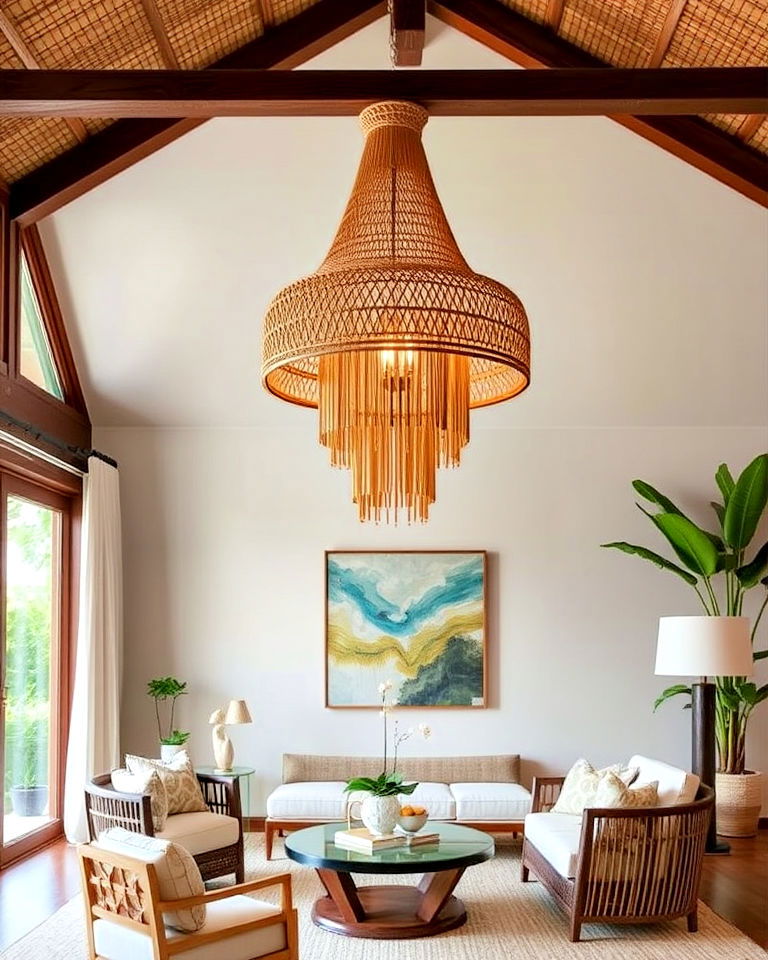rattan chandelier for tropical living room - 20 Tropical Living Room Ideas