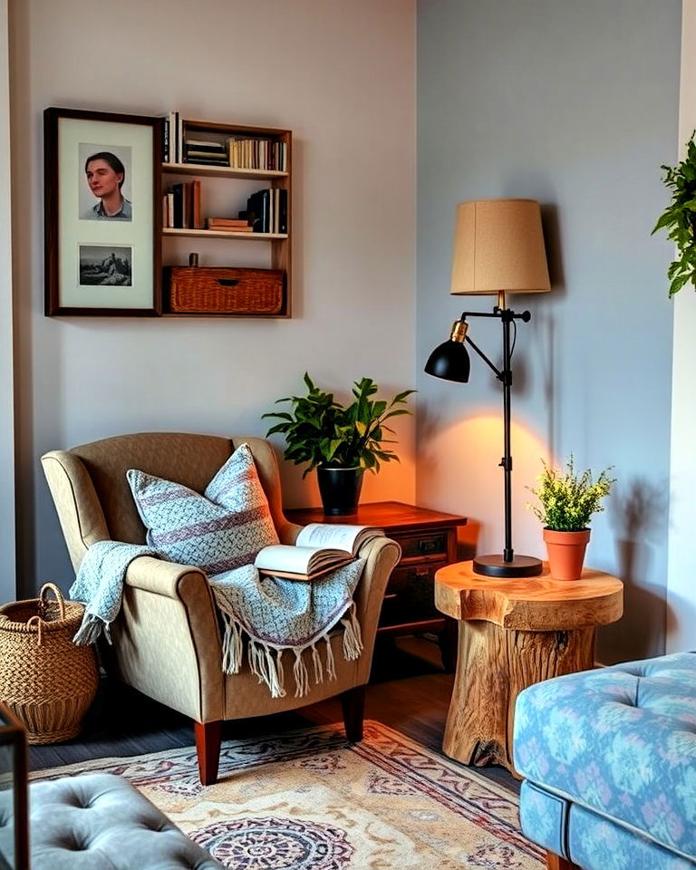 reading corner with a rustic boho twist - 25 Rustic Boho Living Room Ideas