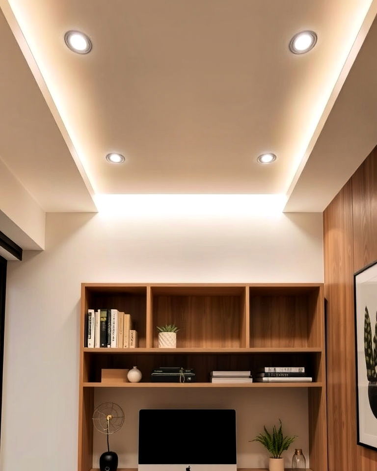 recessed lighting home office - 30 Japandi Style Home Office Ideas