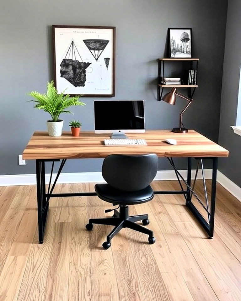 reclaimed wood desk for a vintage touch - 30 Industrial Home Office Ideas