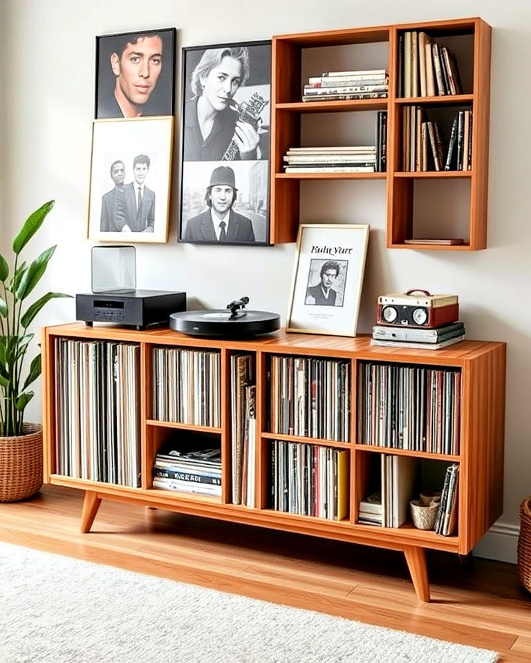 record storage console centerpiece for music collection - 25 Vinyl Record Storage Ideas