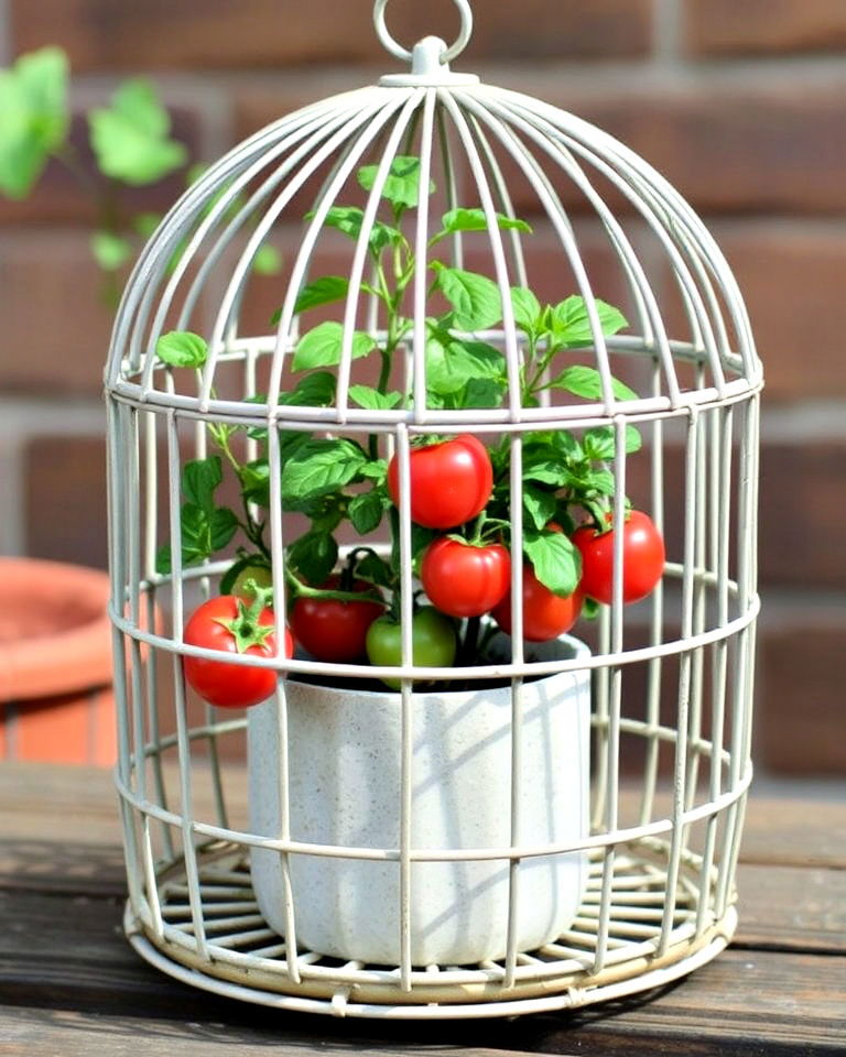 recycled bird cage vegetable planter - 15 Bird Cage Planter Ideas