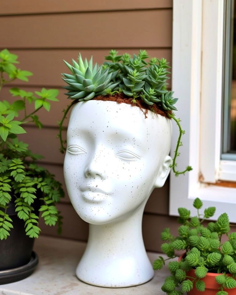 recycled material head planters - 15 Head Planter Ideas