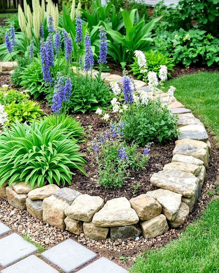 recycled stone garden edging - 25 Stone Garden Edging Ideas