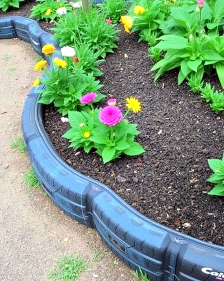 recycled tire pieces garden edging - 15 Recycled Garden Edging Ideas