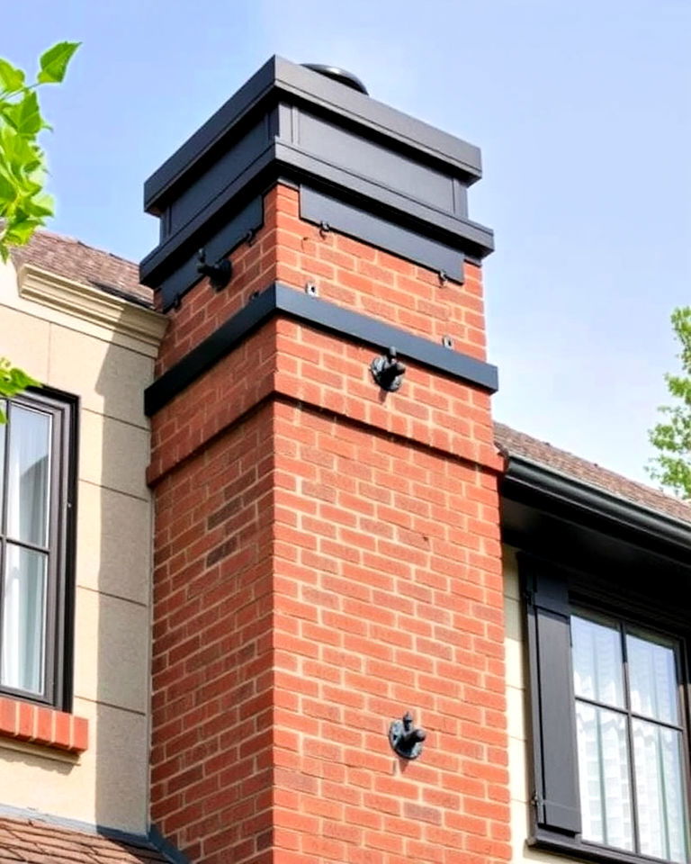 red brick chimney with black accents - 20 Red Brick House with Black Trim Design Ideas