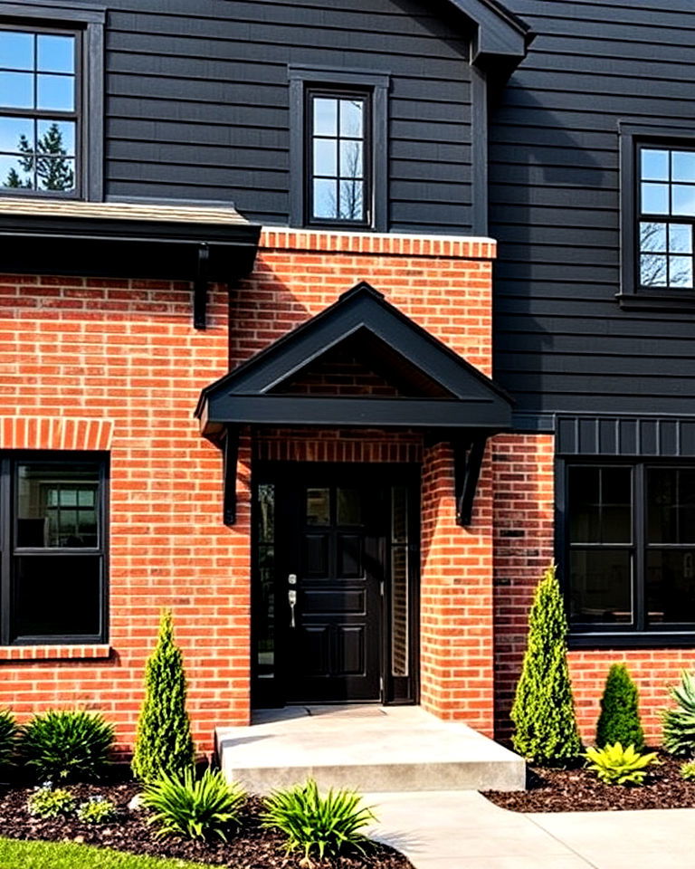 red brick exterior with black vinyl siding - 20 Vinyl Siding and Brick Combinations