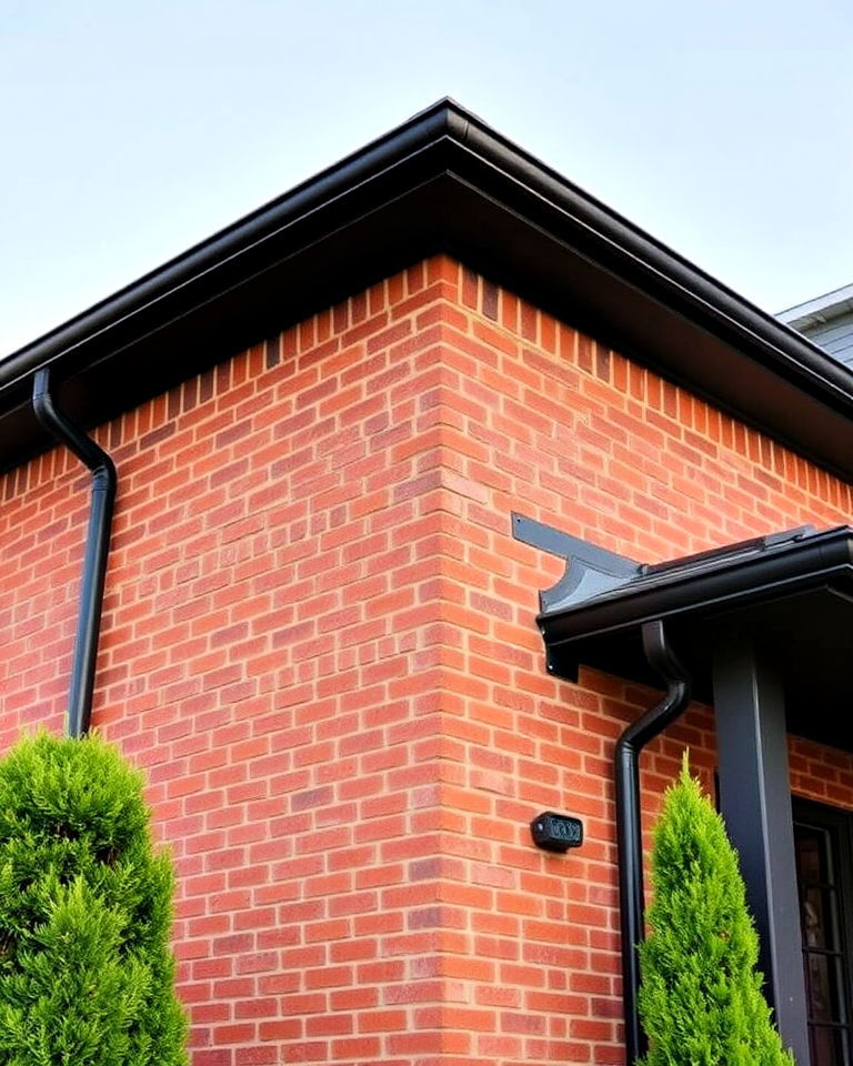 red brick house with black gutters and downspouts - 20 Red Brick House with Black Trim Design Ideas