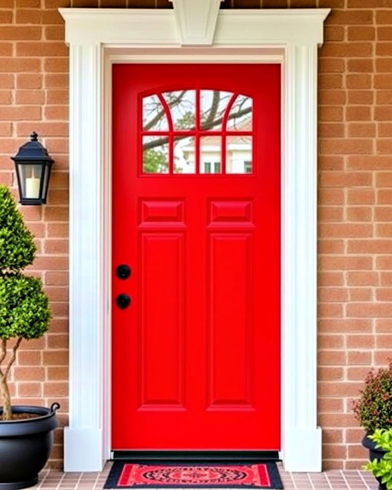 red front door with a two tone frame - 25 Red Front Door Ideas
