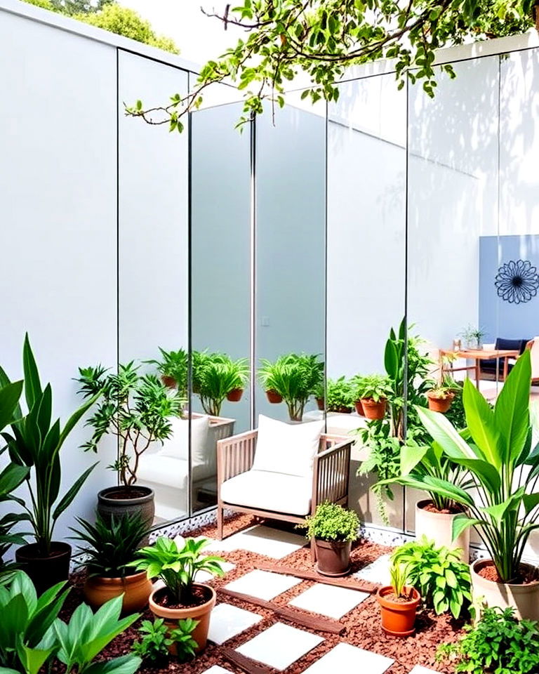 reflective meditation garden spot with mirrored walls - 15 Meditation Garden Ideas