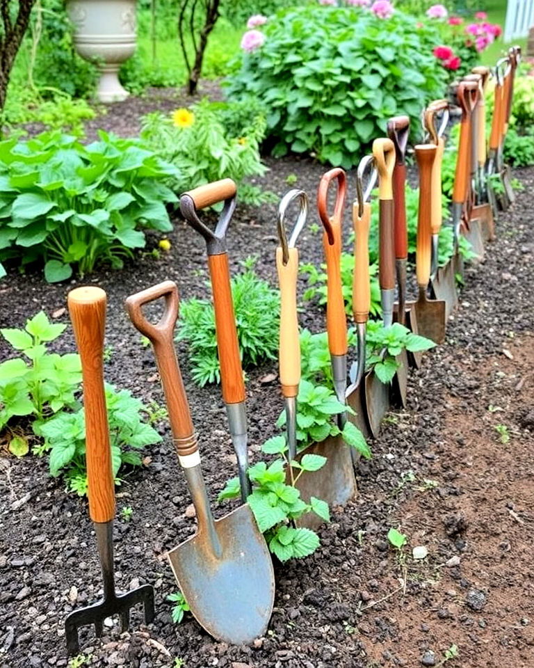repurpose old garden tools edging - 15 Recycled Garden Edging Ideas